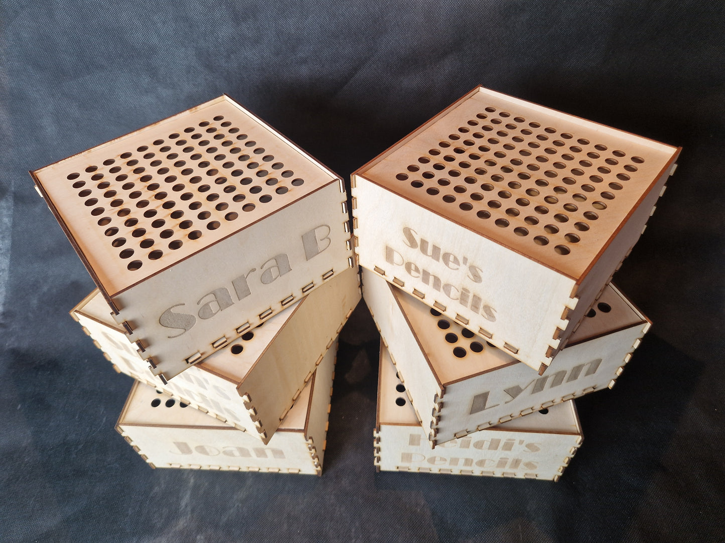 Wooden pencil box with personalized laser engraved design