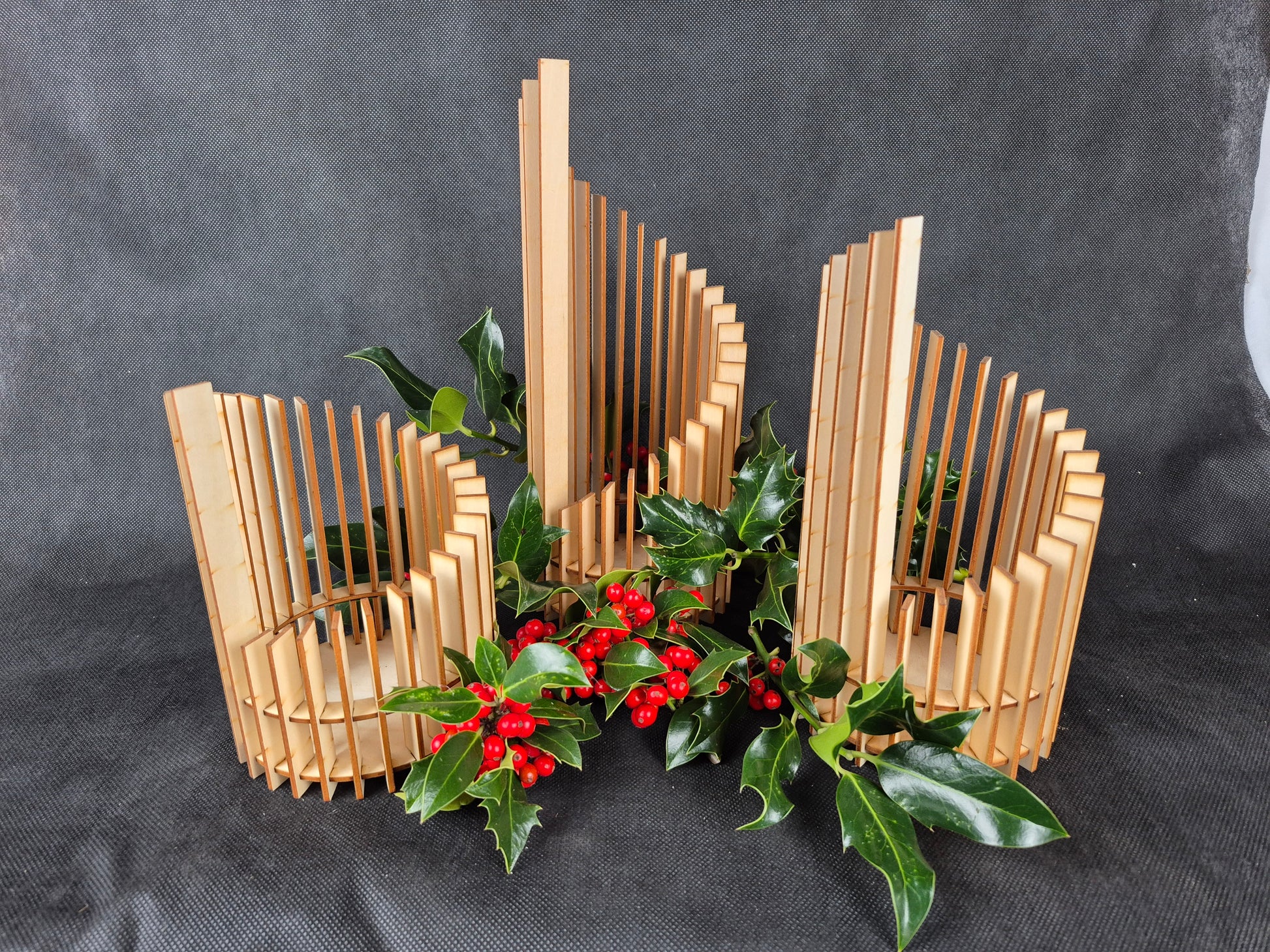 Stepped geometric candle holder set with modern design and ambient lighting