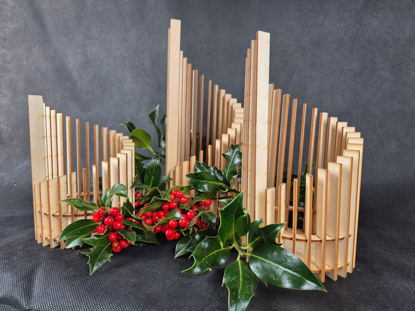 Stepped geometric candle holder set with modern design and ambient lighting