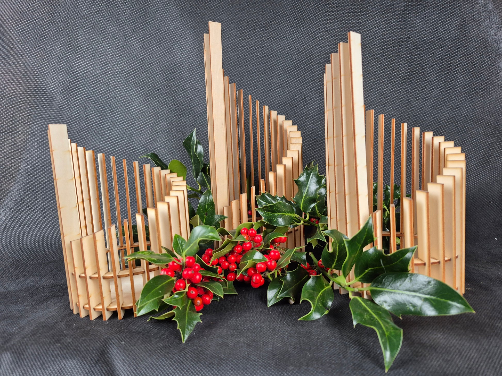 Stepped geometric candle holder set with modern design and ambient lighting