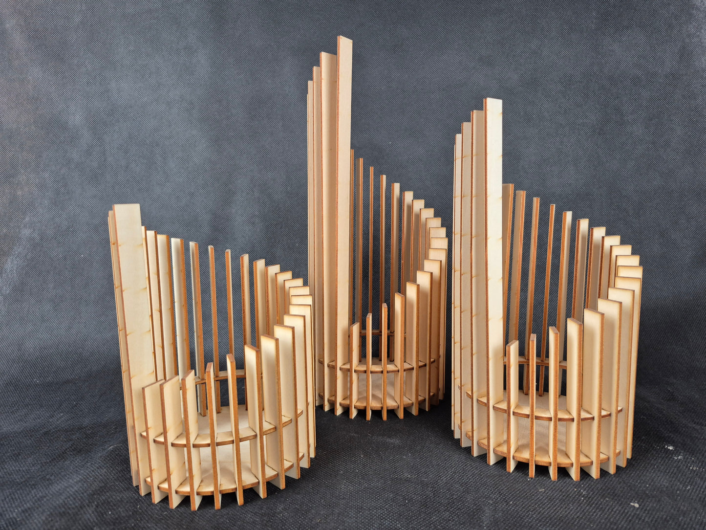 Stepped geometric candle holder set with modern design and ambient lighting