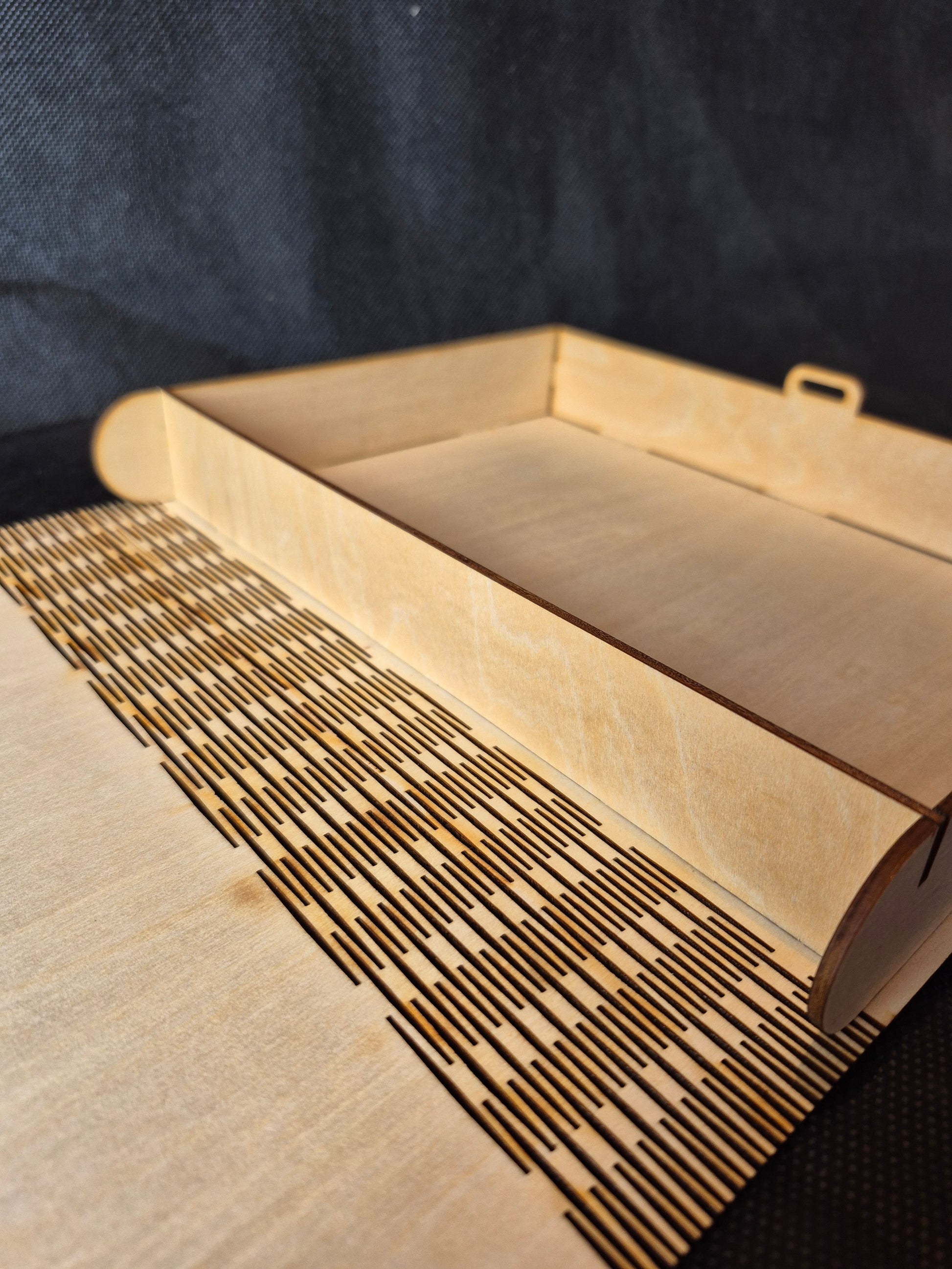 Personalised wooden memorial keepsake box with custom laser engraving on the lid.