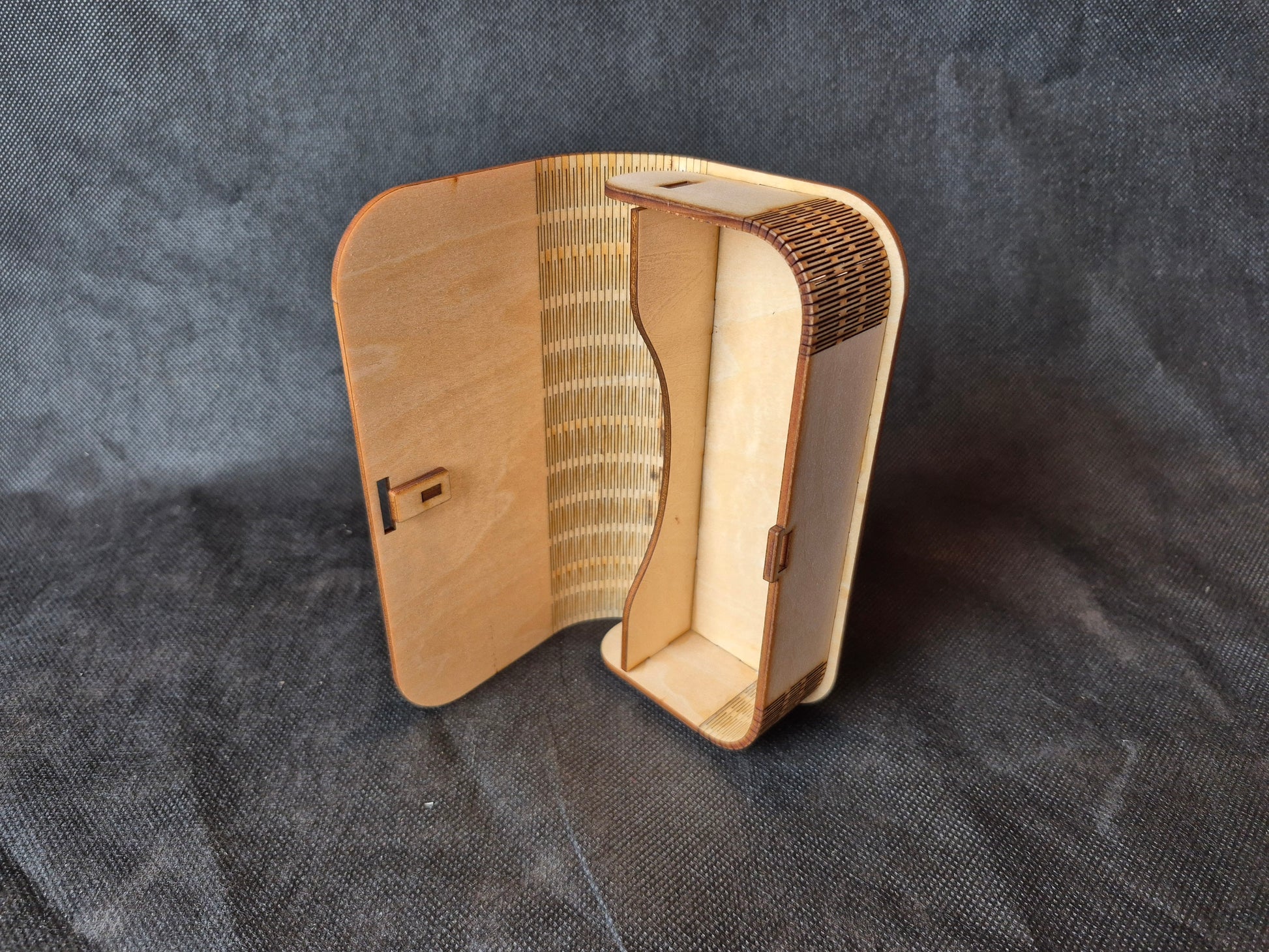 Custom wooden glasses case with flexible living hinge and personalized laser engraving